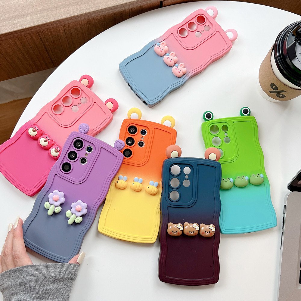 SAMSUNG หญิงน่ารักdiyหูเกาหลี3dตุ๊กตาgradientสีนุ่มสําหรับsamsung S24 Ultra S23 Plus S22 S21 S24fe S23fe S21fe