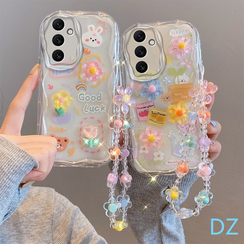 เคส Samsung A55 A35 ตุ๊กตาน่ารักกรณีโทรศัพท์มาพร้อมกับสร้อยข้อมือดอกไม้