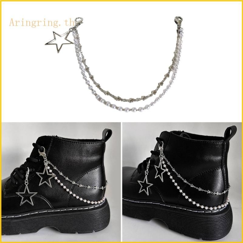 Arin Double Layer รองเท้าสไตล์ Star Heart Pearls รองเท้าโซ่อุปกรณ์เสริมสําหรับผ้าใบรองเท้า Harajuku สไตล์รองเท้า Jewelr