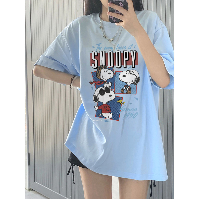 Nuziro เสื้อยืด oversize - น่ารักการ์ตูน Snoopy พิมพ์เสื้อยืดแขนสั้นสำหรับผู้หญิง #1823