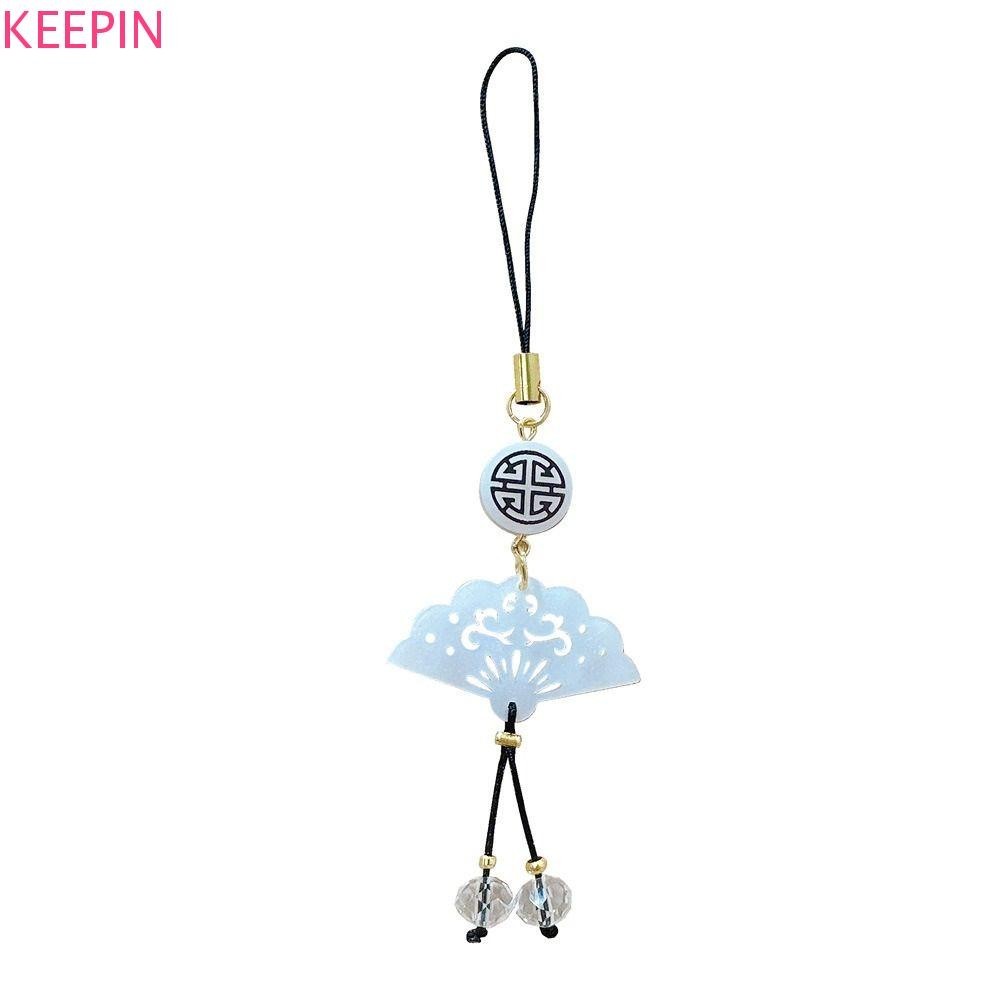 จี้ KEEPIN สไตล์จีน โคลเวอร์สี่ใบ สายคล้องมือถือ Retro Charm พร้อมโซ่และพวงกุญแจ สําหรับตกแต่ง