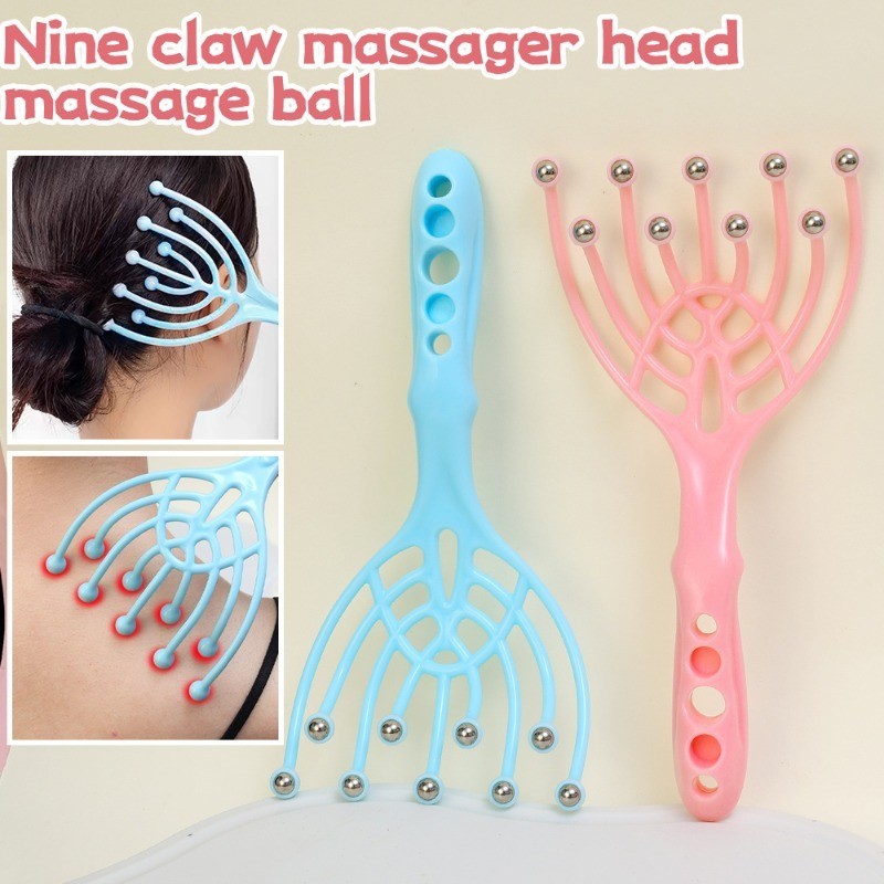 Nine-claw Head Massage Ball Comb - ลูกกลิ้งนวดสําหรับการเจริญเติบโตของเส้นผม - คอ Meridians Gua Sha ผ่อนคลาย Artifact - เครื่องมือดูแลความงาม - ป้องกันไฟฟ้าสถิต, ความเครียดบรรเทา
