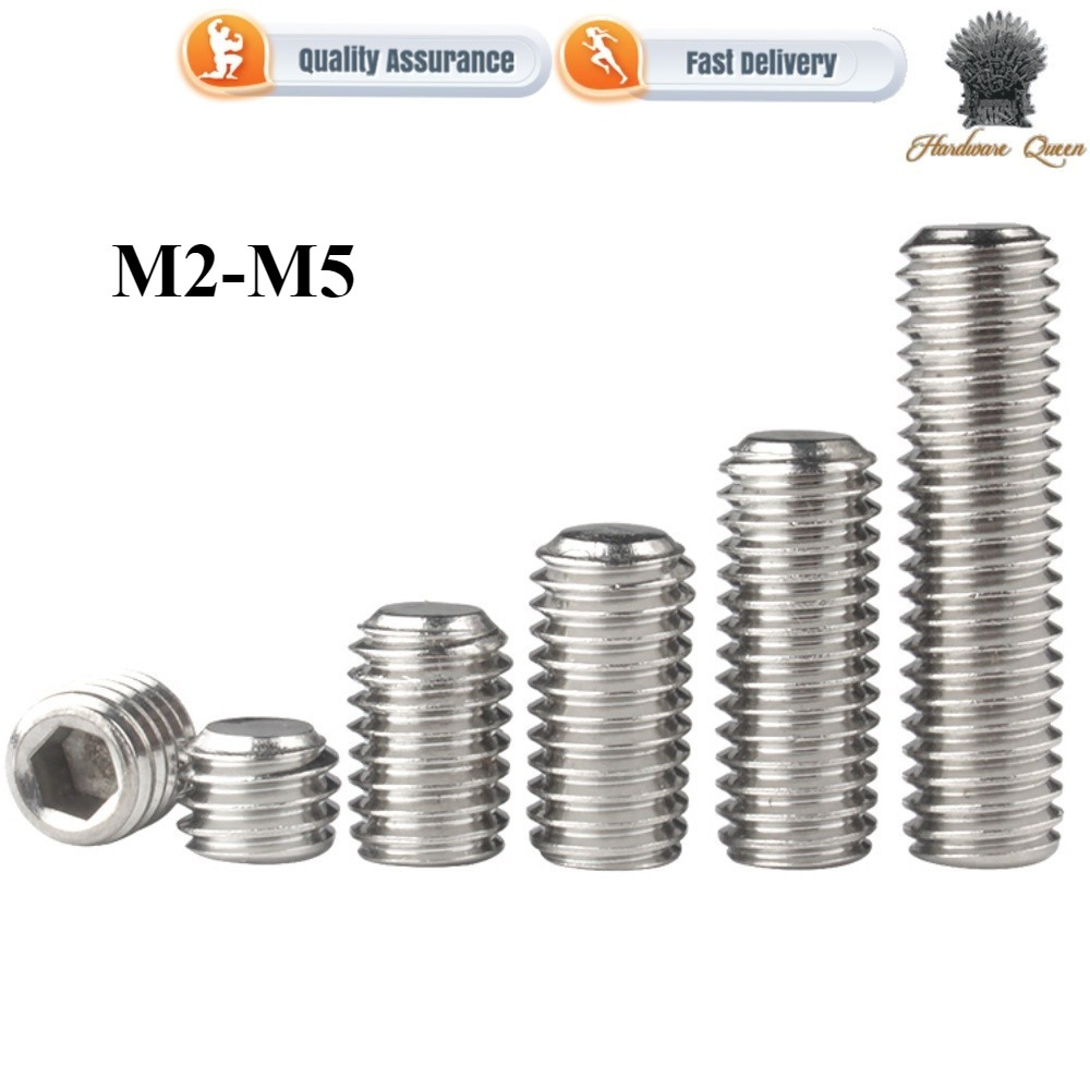 [1QN2] 304 สแตนเลสสตีลสกรูกระชับปลายแบน M2M3M4M5 เครื่องหัวขาดข้าวสกรูด้านบน