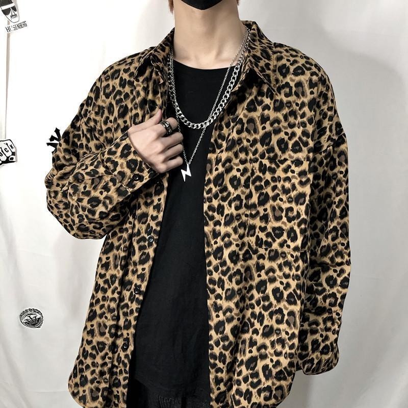 ใบไม้ผลิฤดูใบไม้ร่วงretro High Streetสไตล์เสือดาวพิมพ์ที่ไม่ซ้ํากันHip-Hopเสื้อแขนยาวผู้ชายผู้หญิงอินเทรนด์
