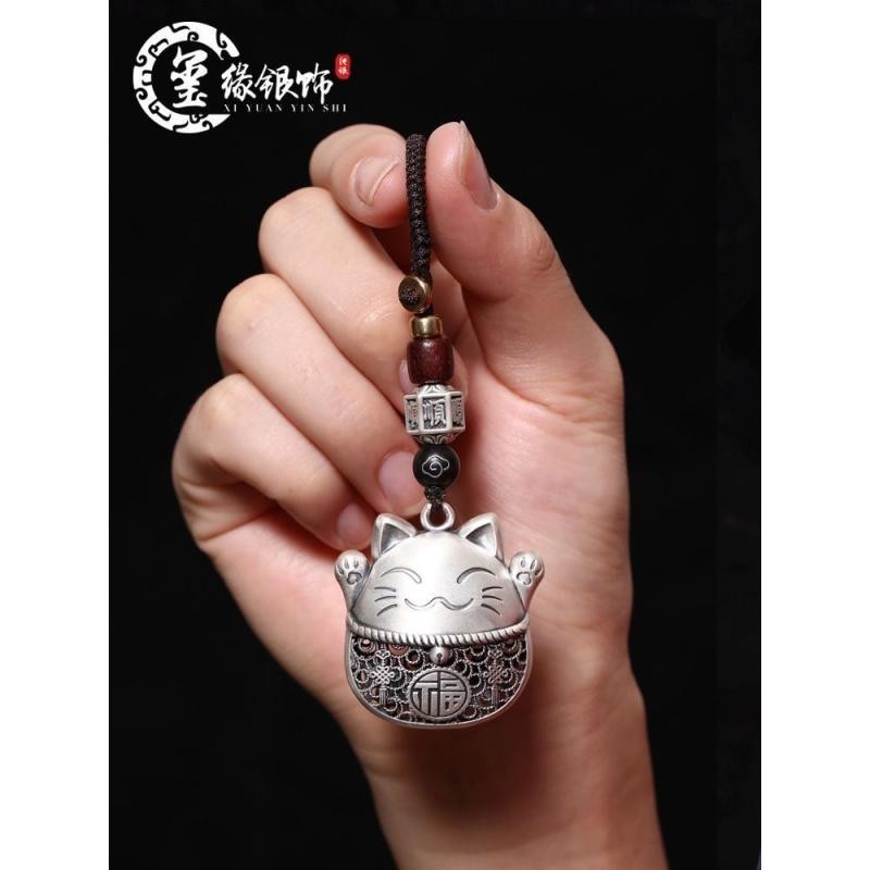 日财猫汽车纯银扣挂件S999银福手链手链手链Zhaocai แมวรถพวงกุญแจจี้ S999 Pure shishangshuma.my20240714