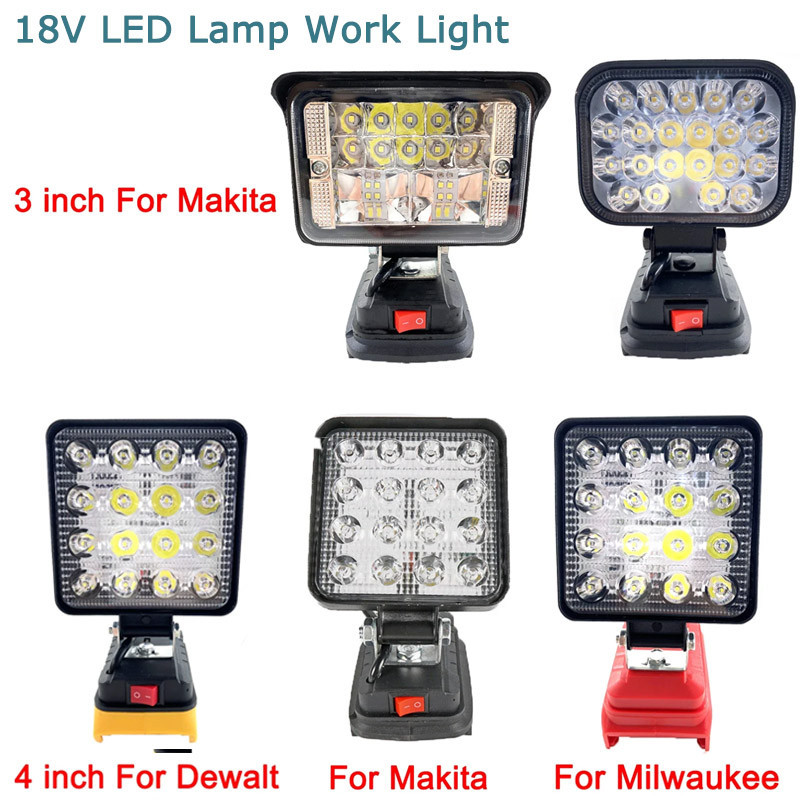 18v LED โคมไฟทํางานสําหรับ Makita สําหรับ DeWalt สําหรับ Milwaukee กลางแจ้งโคมไฟทํางาน Camping ไฟฉุกเฉินไฟฉาย