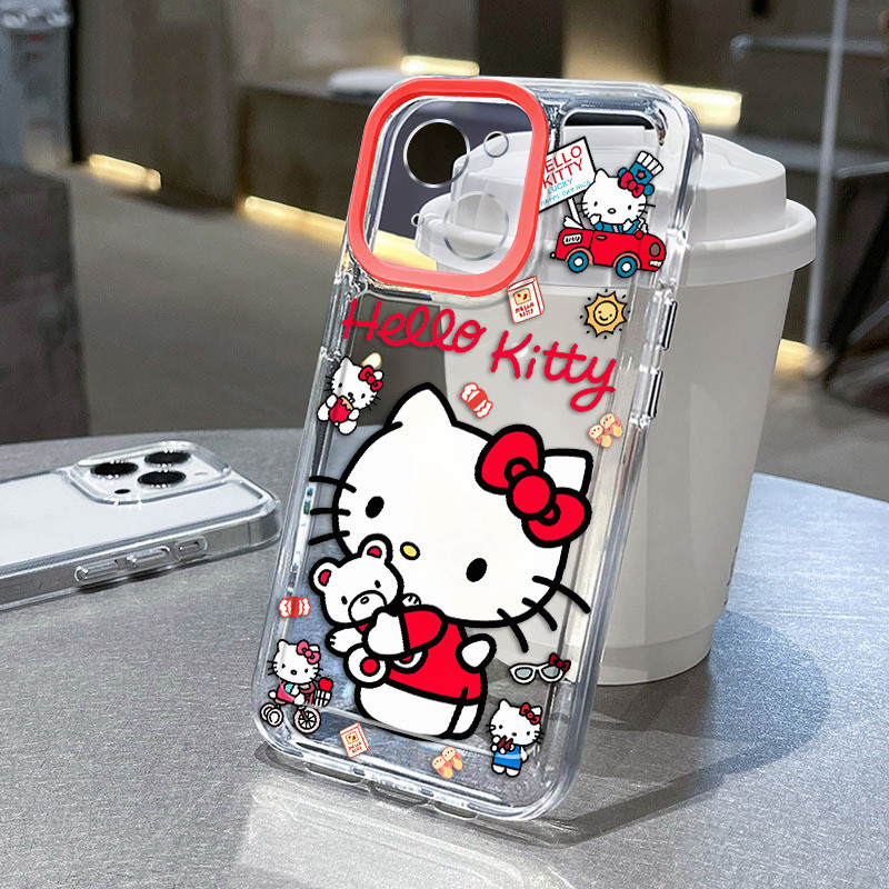 การ์ตูนตลก Hello Kitty Holding A Little BearCasing สําหรับ IPhone Case 14 15 13 12 11 Pro Max 8 7 6S 6 PlusSE 2020 X XR XSMAX เคสโทรศัพท์ซิลิโคนกันกระแทก