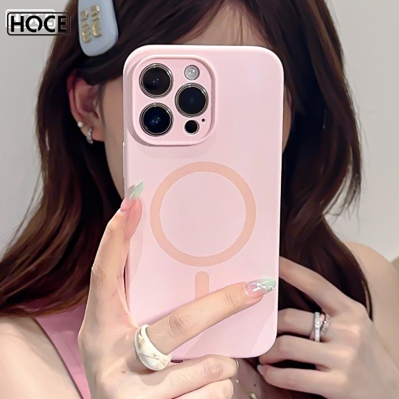 Hoce Candy สี Fine Hole ซิลิโคนเหลวแม่เหล็กสําหรับ IPhone 16 15 13 12 14 Pro Max 15Plus Soft TPU กันกระแทกกันชน