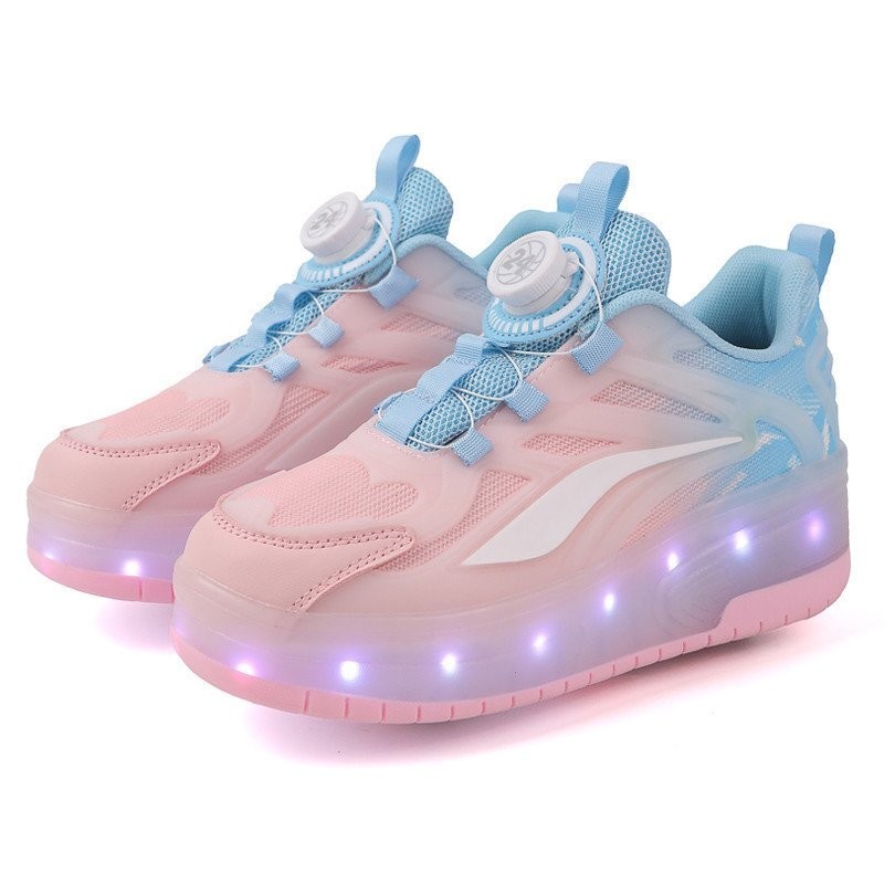 100% คุณภาพสูงAdult และเด็ก Two-W Heel LED le Luminous รองเท้า Roller Skates เด็กกลางแจ้งรองเท้าผ้าใบล้อรองเท้าหมุนกระชับ lacing ที่ถอดออกได้ NSIDN DRN8