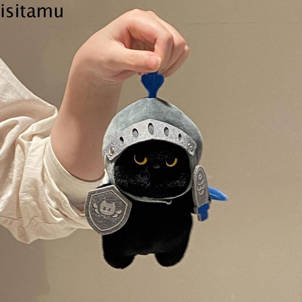 Isitaft Knight Cat Plush Doll, Shield Silly Cat Plush Toy, ตกแต่งที่ถอดออกได้น่ารัก Black Cat ตุ๊กตาของเล่นเด็ก