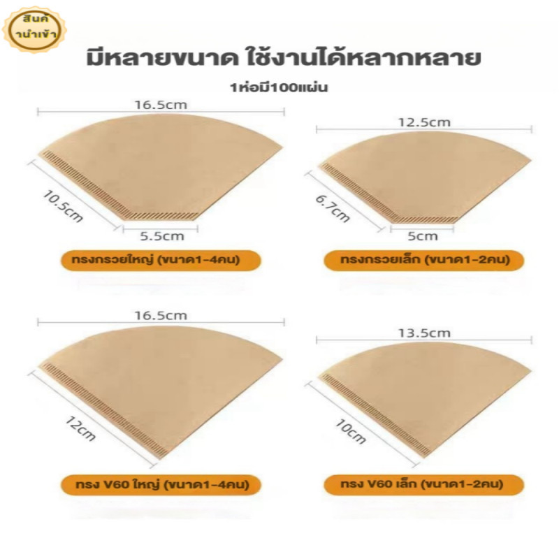 กระดาษดริป (100แผ่น) ทรง V ก้นแหลม ใช้กรองกาแฟ รูปที่ 2