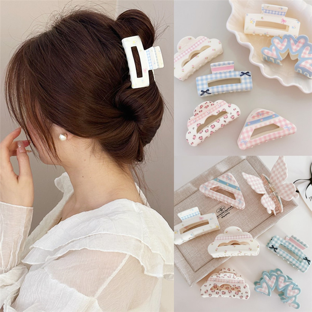 ดอกไม้หวานตรวจสอบโบว์คว้าคลิปอะคริลิฉลามคลิปกิ๊บเครื่องประดับผมใหม่