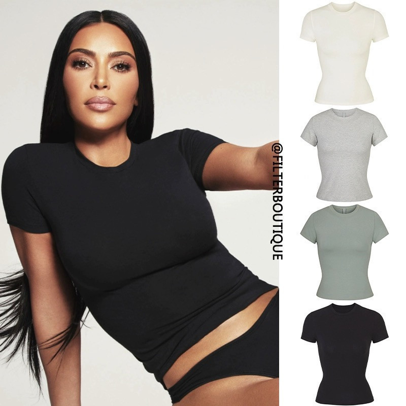 2024 SKIMS SLIM FIT ROUND NECK เสื้อยืดผู้หญิงในCOTTTON