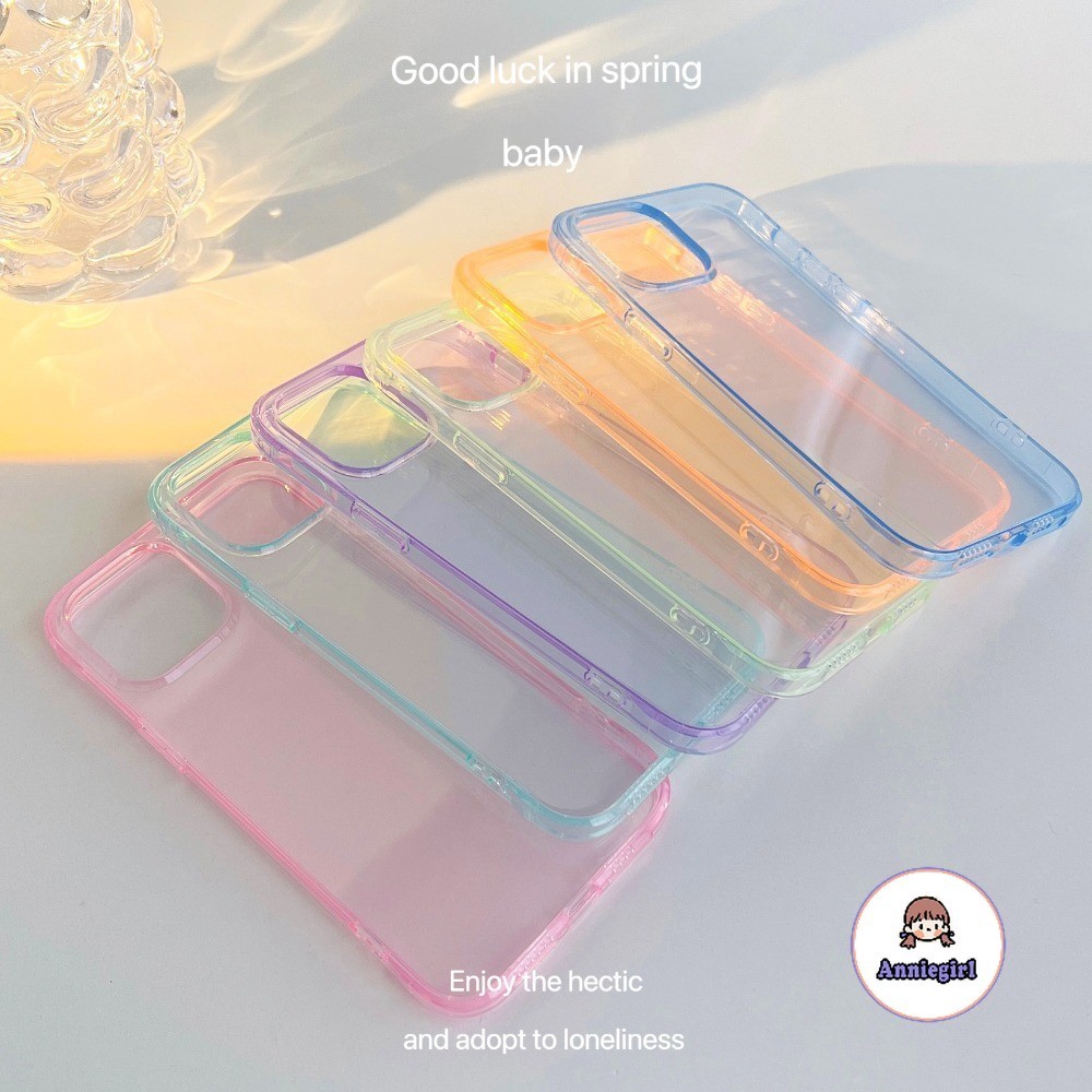 ฤดูร้อนสีลูกกวาดโปร่งใสเคสโทรศัพท์สําหรับ IPhone 15 14 13 Pro Max Anti Yellowing Soft TPU โทรศัพท์ฝาหลัง