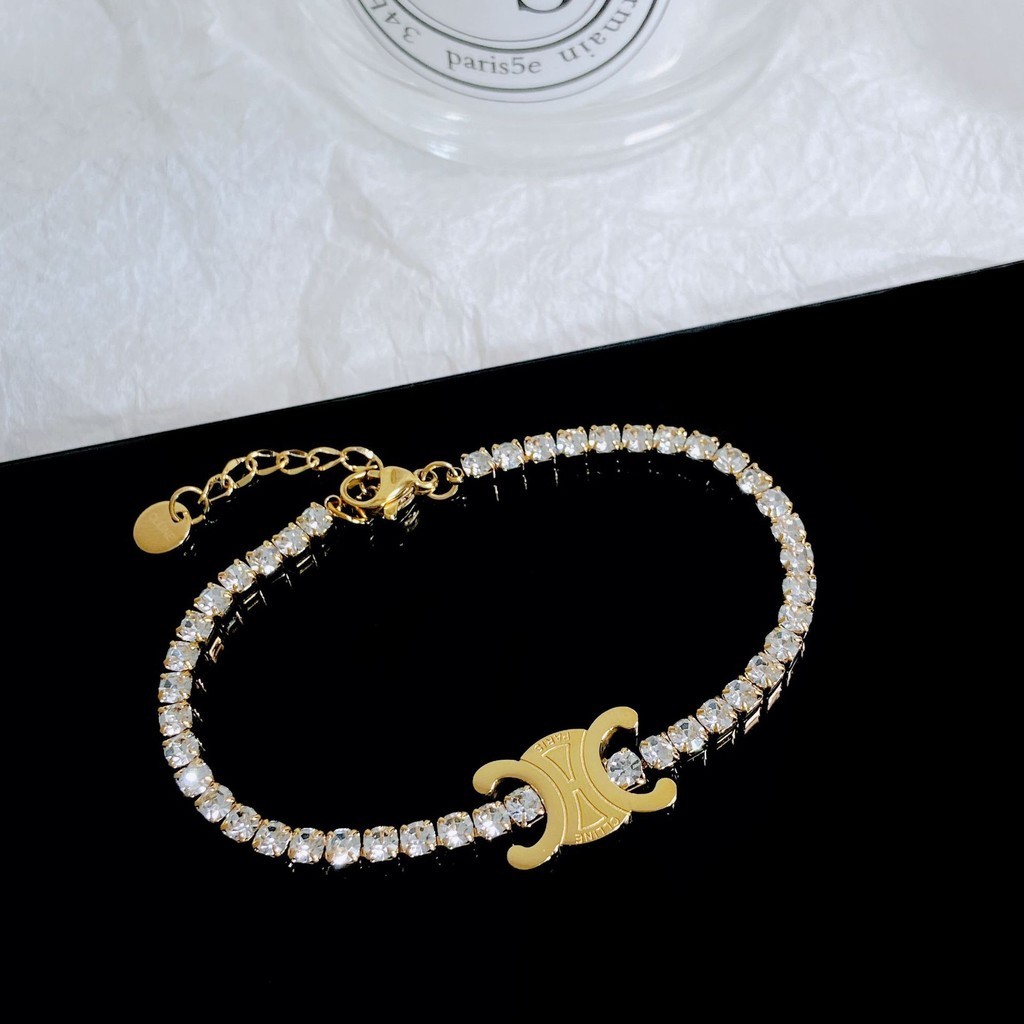 QUEENS สร้อยข้อมือ 18K ประดับเพชร ประตูชัย สร้อยข้อมือสเตนเลส แฟชั่นสําหรับผู้หญิง เครื่องประดับแฟชั่น S004