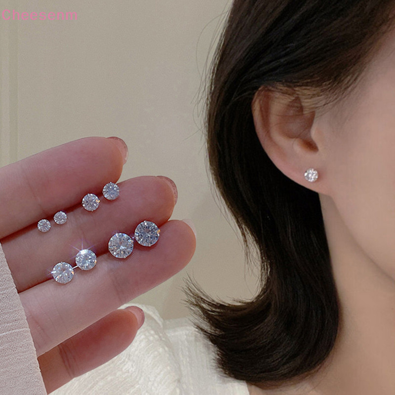 Cheenm 1 คู่คลาสสิกเงินสี่ตา Simple Zircon ต่างหูสตั๊ดสําหรับผู้หญิง TH