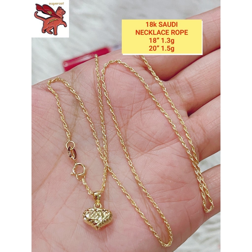 18k SAUDI GOLD NECKLACE ROPE 18w/จี้ buo