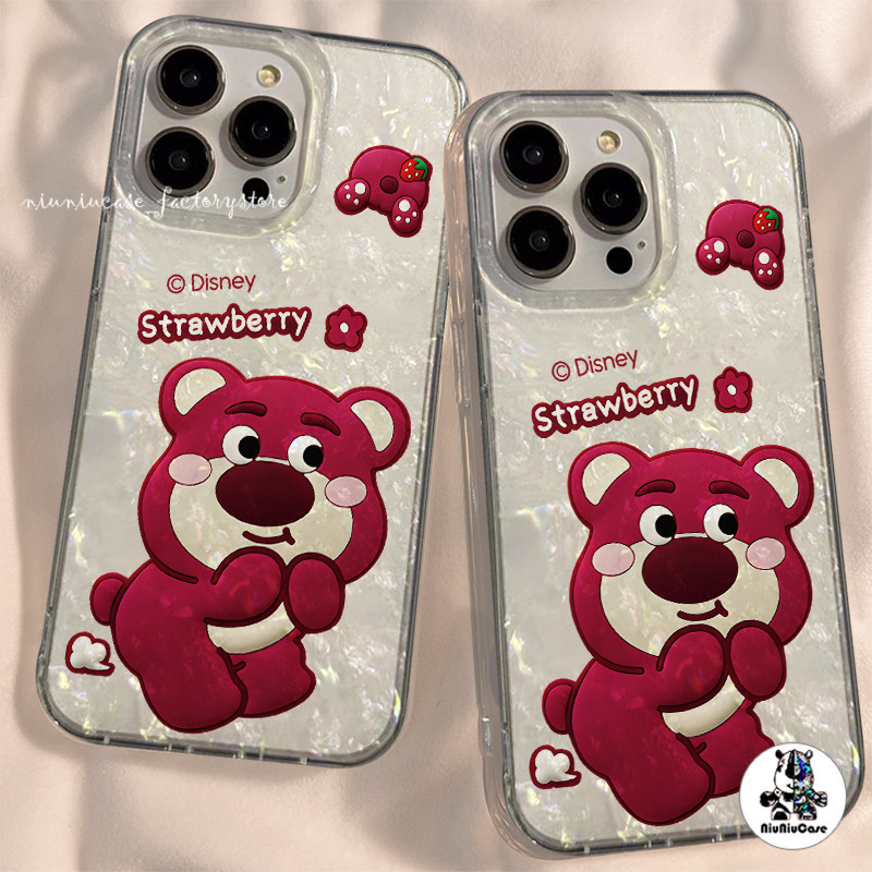 For เคสไอโฟน11 13 ลายการ์ตูน สตรอเบอร์รี่หมี Case For iPhone 11 12 14 15 Pro Max X 7Plus XR เคส เปลือกหอยทะเลหลากสีสัน