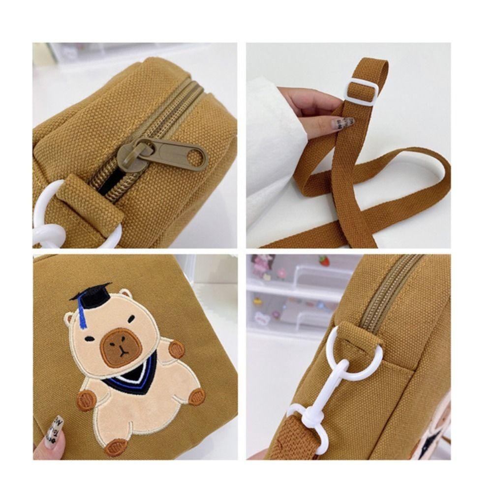 DEALSHOP กระเป๋าสะพายข้าง,กระเป๋าใส่เหรียญการ์ตูน Capybara กระเป๋าสะพาย,น่ารักน้ําหนักเบาผ้าใบซิปกระเป๋าเดินทางโทรศัพท์