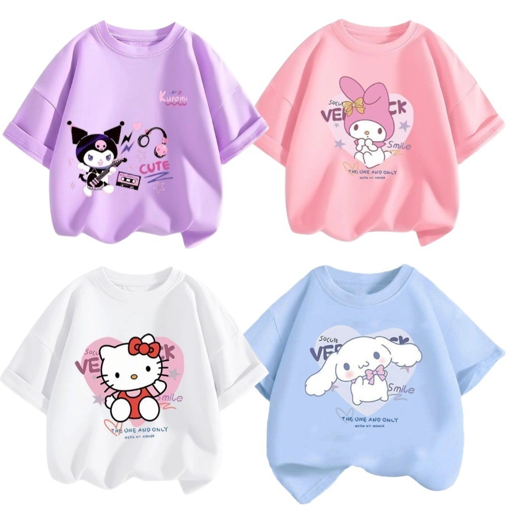 2-14years หญิงแขนสั้นเสื้อยืดน่ารักการ์ตูน เสื้อเสื้อเด็กฤดูร้อน