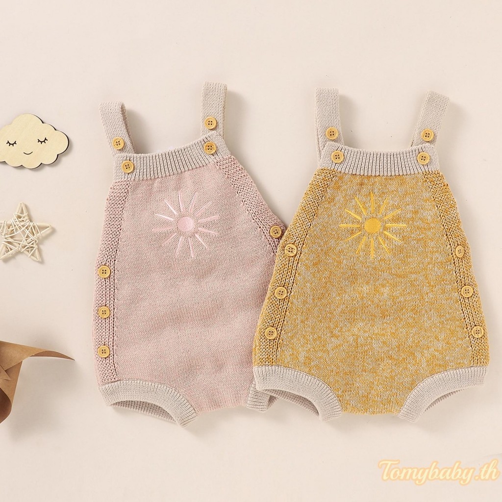 Tomybaby-ชุดรอมเปอร์เด็กฤดูร้อนcreative Sunเย็บปักถักร้อยแขนกุดถักSuspender Jumpsuitสําหรับเด็กผู้หญิง