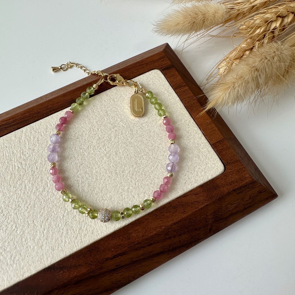 L1521 (August Birthstone) Peridot, Lavender Amethyst & Pink Tourmaline (4mm)