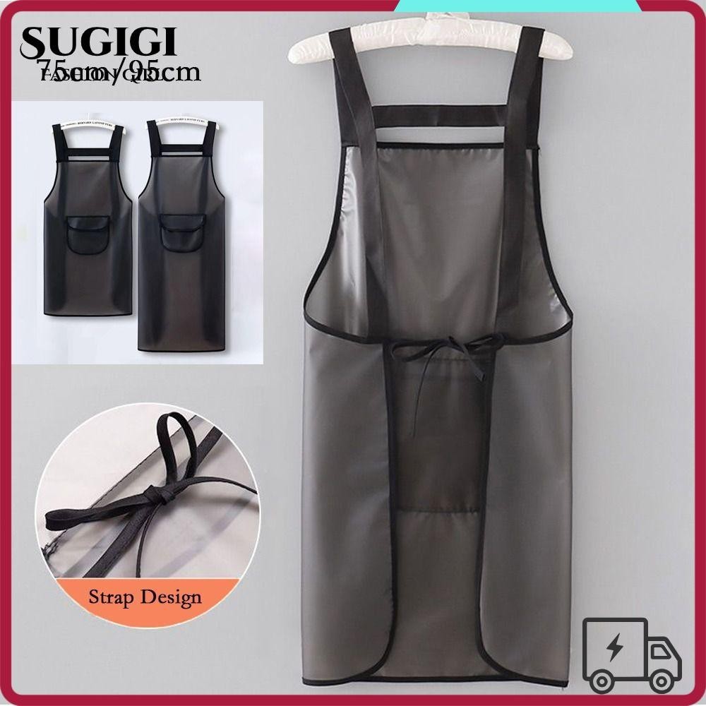 ผ้ากันเปื้อนทํางาน SUGIGI ผ้ากันเปื้อนครัว PVC กันน้ํา แฟชั่นผ้ากันเปื้อนทําความสะอาดสิ่งสกปรกสีดําใสทนน้ํามัน