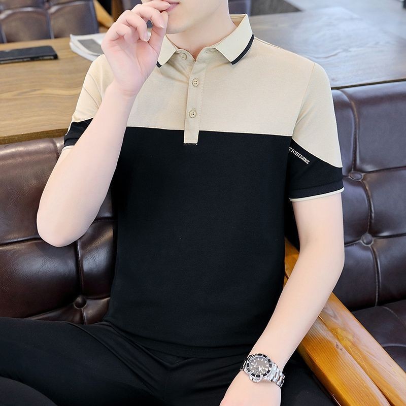 เสื้อโปโลสไตล์เกาหลีเนื้อผ้าระบายอากาศ ผู้ชายโปโลฤดูร้อนทรงสลิม แขนสั้น