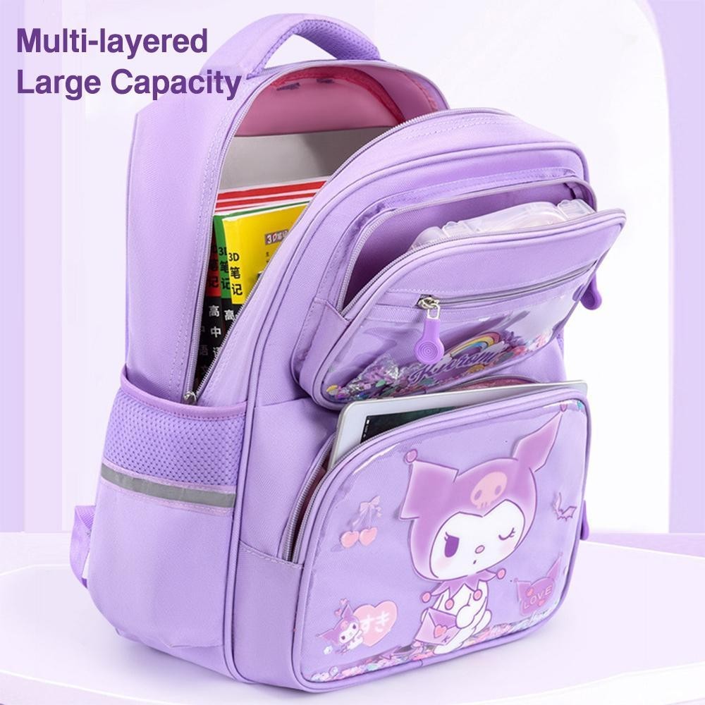 กระเป๋านักเรียน ESTRENAR สําหรับเด็กผู้หญิง, กระเป๋าเป้เด็ก Sanrio Kuromi, กระเป๋าเป้นักเรียนหญิงวัยรุ่นการ์ตูนน้ําหนักเบาสําหรับนักเรียนชั้นประถมศึกษาอนุบาล