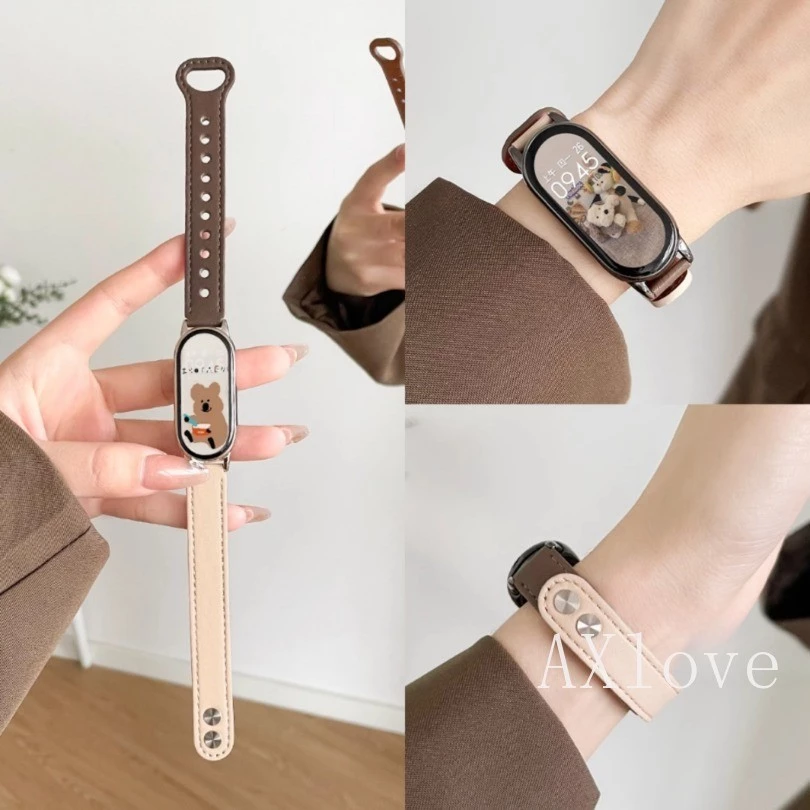 สายรัดสําหรับ Xiaomi Mi Band 10 9 8 สร้อยข้อมือแฟชั่นหนังสายรัดข้อมือ Miband 9NFC Correa Mi Band 5 6 4 3 สาย