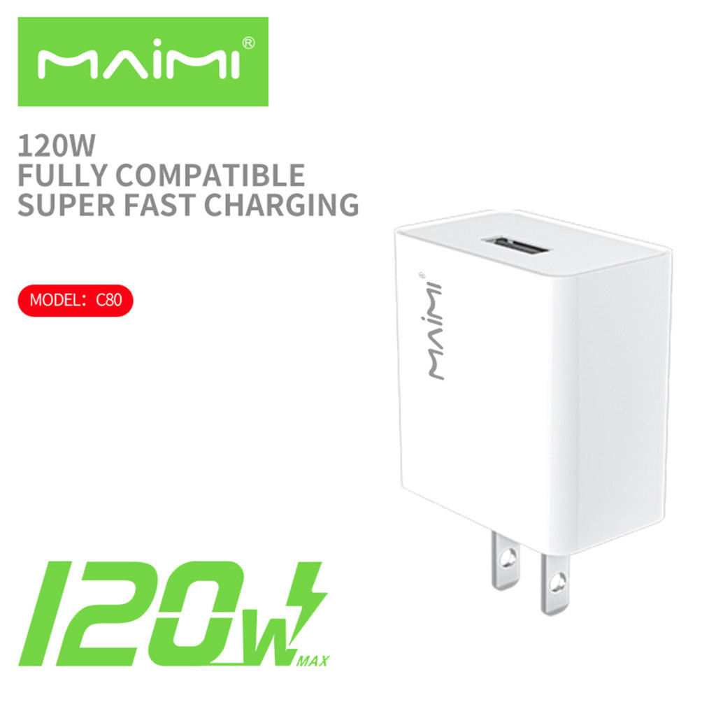 Maimi หัวชาร์จ 120W (รุ่น C80) ชาร์จเร็ว หัวชาร์จUSB 1พอร์ท อะแดปเตอร์ ปลั๊กชาร์จ ​​​​​​​สินค้ามีการรับประกันคุณภาพ