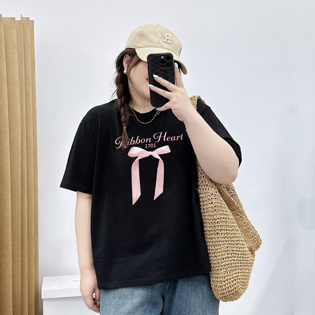 TeddyTee ขายดี เสื้อยืด สาวอวบ oversize ผ้าคอตตอน สำหรับสาวอวบ พรางหุ่น ผ้าฝ้ายนุ่มมาก ไซส์ใหญ่ เสื้อน่ารัก ลายRibbon ราคา ถูกที่สุด ดีลบีเคเค แกลเลอรีภาพที่ 2