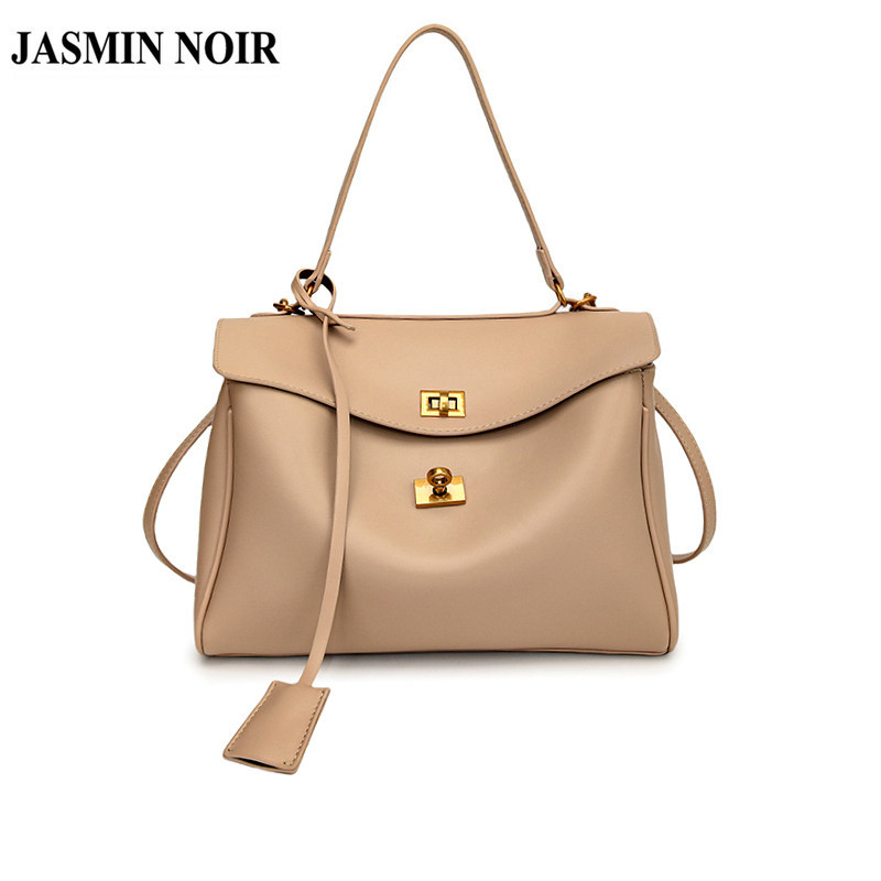 Jasmin NOIR ผู้หญิงยี่ห้อ PU หนัง Crossbody กระเป๋า Casual ล็อคขนาดใหญ่ความจุถัง Messenger กระเป๋าสะพาย