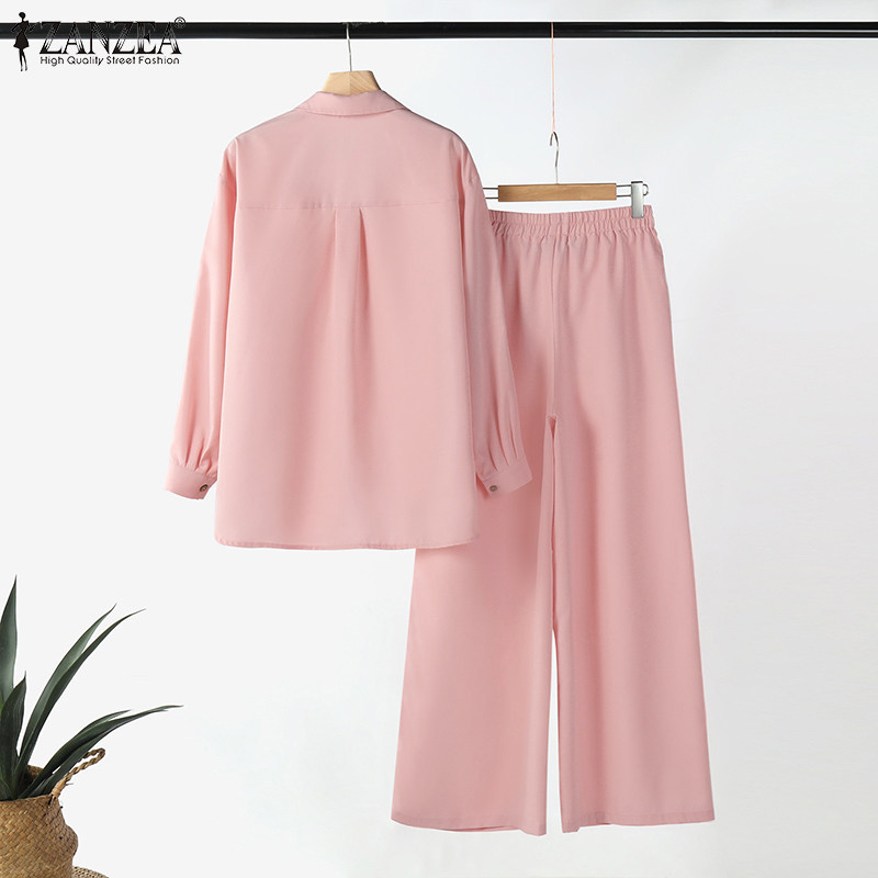 Zanzea เสื้อสตรีแขนยาวลําลองเกาหลี + กระเป๋าชุดกางเกงขากว้าง — صورة 8