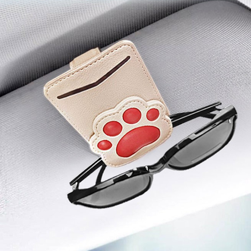 Cat Claw รถแว่นตากันแดดผู้ถือแว่นตาคลิปผู้ถือบัตร Organizer Visor คลิปแม่เหล็กหนัง Sun แว่นตาแขวนแว่นตากันแดดผู้ถือรถอุปกรณ์เสริมน่ารักภายในสาว