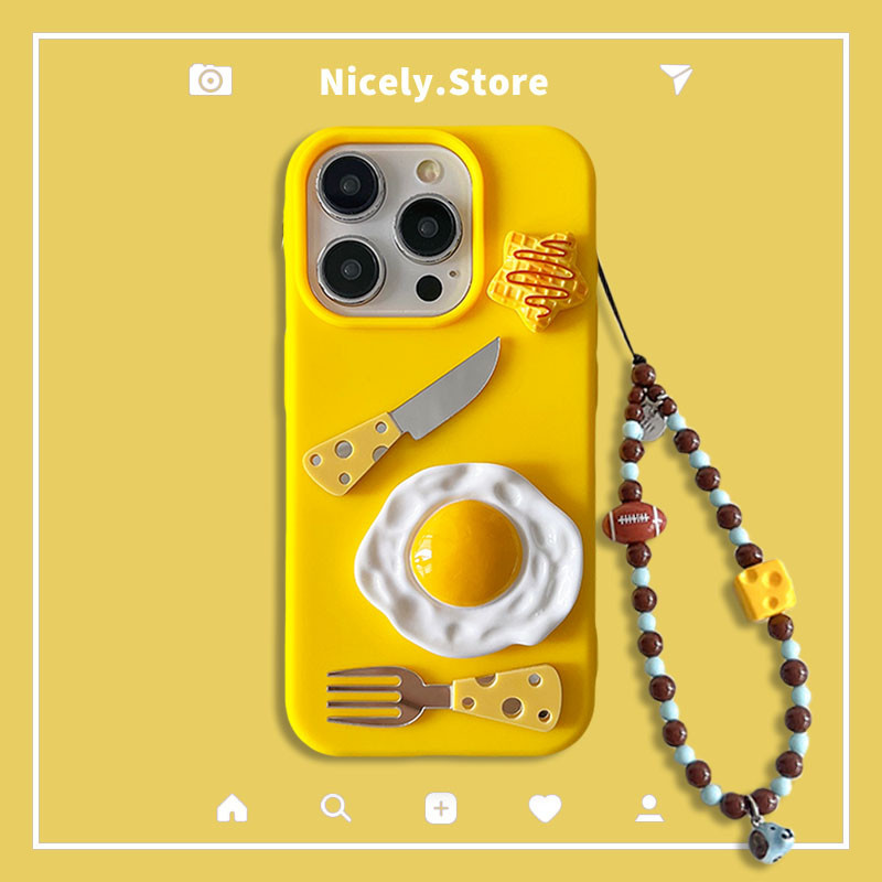 Creative 3D ส้อมไข่ดาวชีสเคสโทรศัพท์สําหรับiPhone 16 15 14 Plus 13 12 11 Pro Max Xs Xr X 15Plus 11Pro 11PromaxกันกระแทกTPUปกหลังปลอก