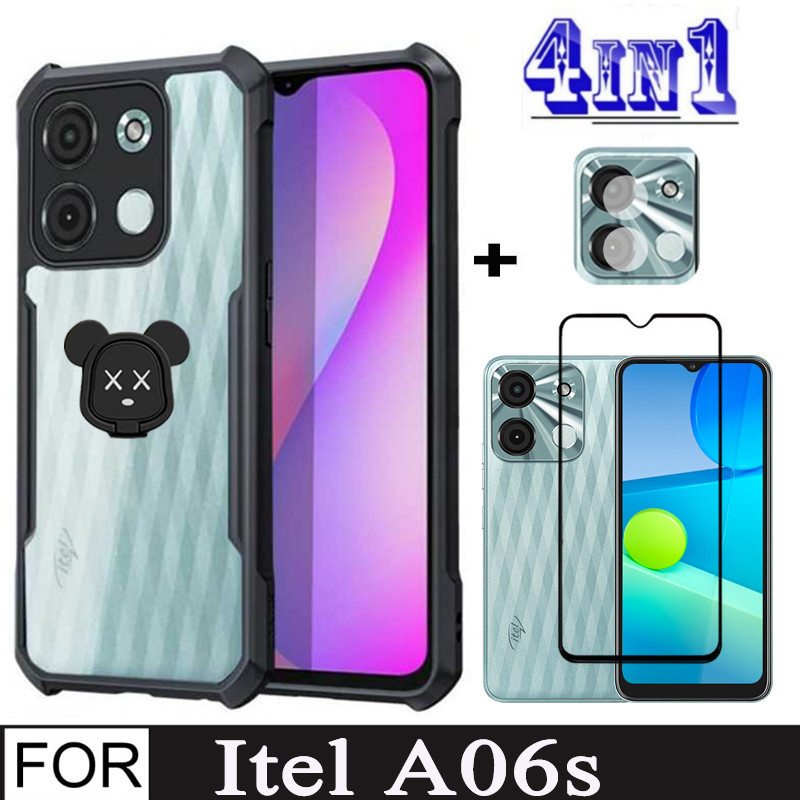 Itel A06S เคสโทรศัพท์กันกระแทกสําหรับ itel A05s A50 A70 itel A60s 4 in 1 เลนส์กล้องกระจกป้องกันหน้าจอและที่วางโทรศัพท์มือถือ