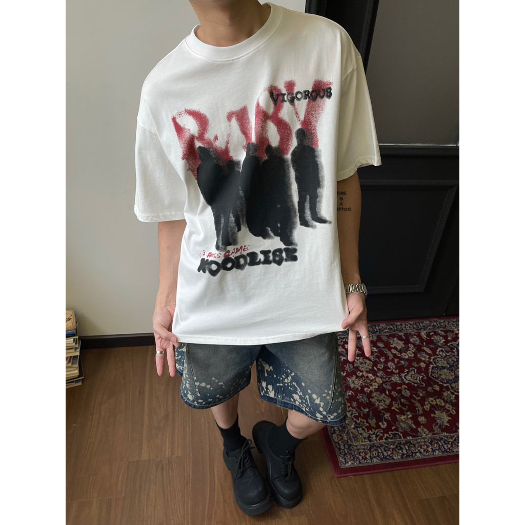 Beeyanbuy เสื้อยืด Unisex, วินเทจบทคัดย่อ Graffiti ร็อคสไตล์พิมพ์หลวมแขนสั้นเสื้อยืด #A021