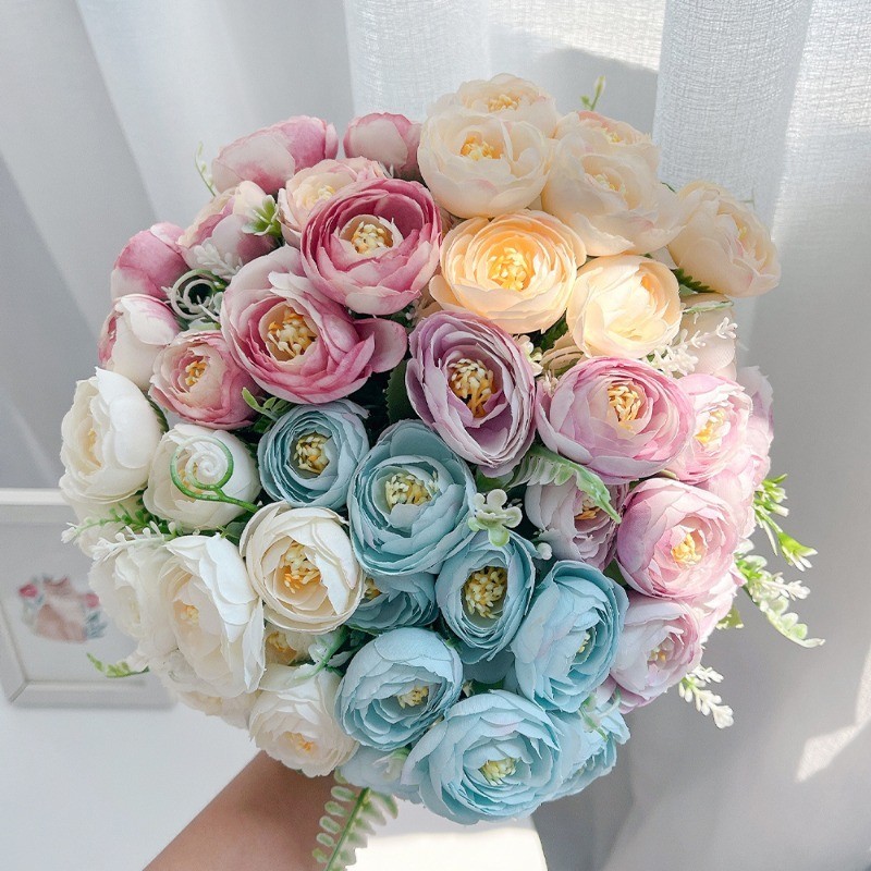 10หัวดอกไม้ประดิษฐ์ปลอมผ้าไหมชากุหลาบดอกไม้ปลอมเจ้าสาวช่อบ้านพรรคตกแต่งงานแต่งงาน30ซม.การจัดดอกไม้