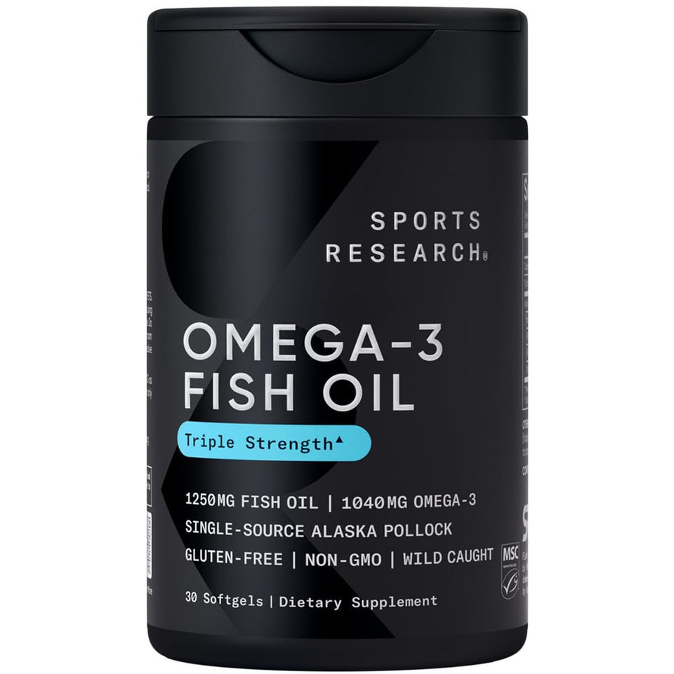 การวิจัยกีฬา Triple Strength Omega 3 Fish Oil 1250mg จาก Wild Alaska Pollock - อาหารเสริมน้ํามันปลา 