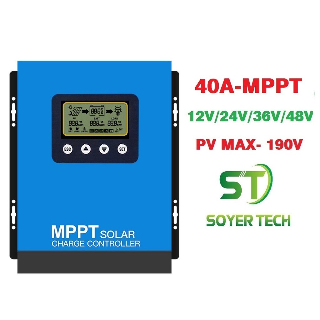 ตัวควบคุมพลังงานแสงอาทิตย์ MPPT-SOYER TECH MPPT 40A-12V-24V-36V-48V ตัวควบคุมชาร์จแบตเตอรี่อัตโนมัติ