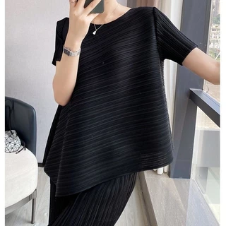 จีบ มิยาเกะ ออกแบบจีบด้านบนเสื้อกั๊ก สายรัด ผู้หญิงฤดูร้อนผิดปกติ ซอก หลวม ผอมลง ดูเสื้อยืดเก๋ด้านบน อิน ผู้หญิงเสื้อผ้