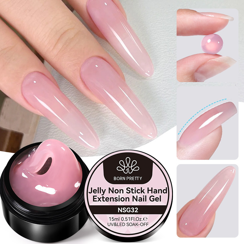 Born PRETTY Non Stick Hand Solid Extension Gel Polish Jelly สีชมพู French Nails Finger Construction Hard Gel 15ml