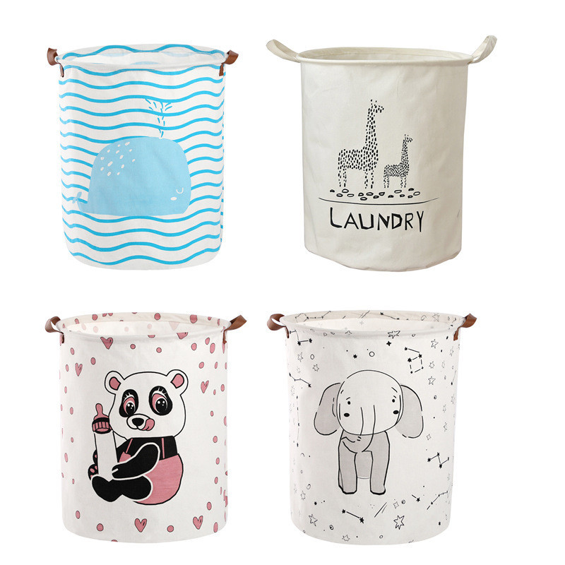 Hot Sale#Milk Bottle Panda Cotton and Linen Laundry Basket Folding Waterproof round Fabric Laundry B