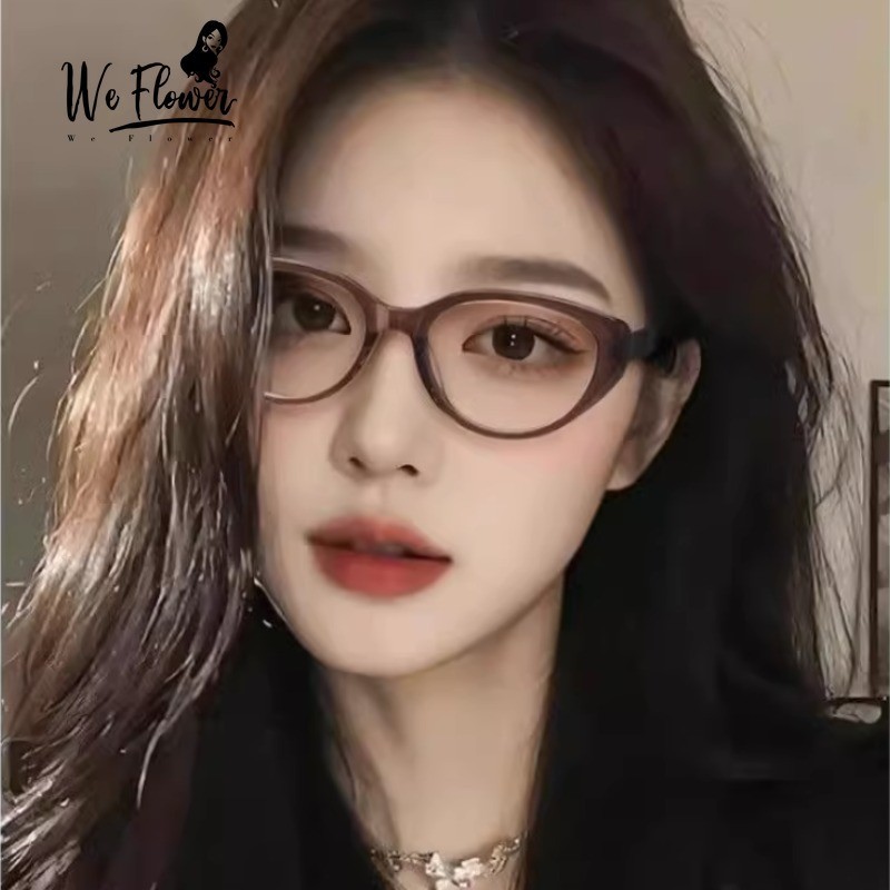 We Flower Vintage Brown Cat Eye แว่นตาสําหรับผู้หญิงผู้ชายแฟชั่น Blue Light Blocking เลนส์แว่นตาวันหยุดแว่นตา