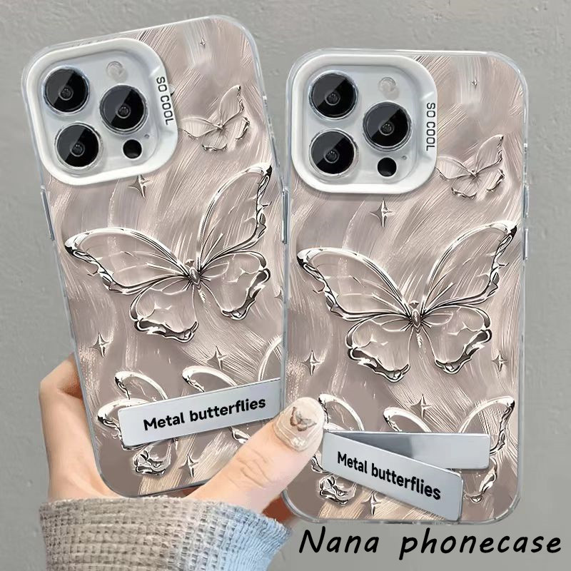 [สินค้าที่มีในสต็อก] เคสไอโฟน15 14 13 12 11ProMax Pro14/15plus xsmax xs xr IDM เคสโทรศัพท์ลายผีเสื้อพร้อมขาตั้ง