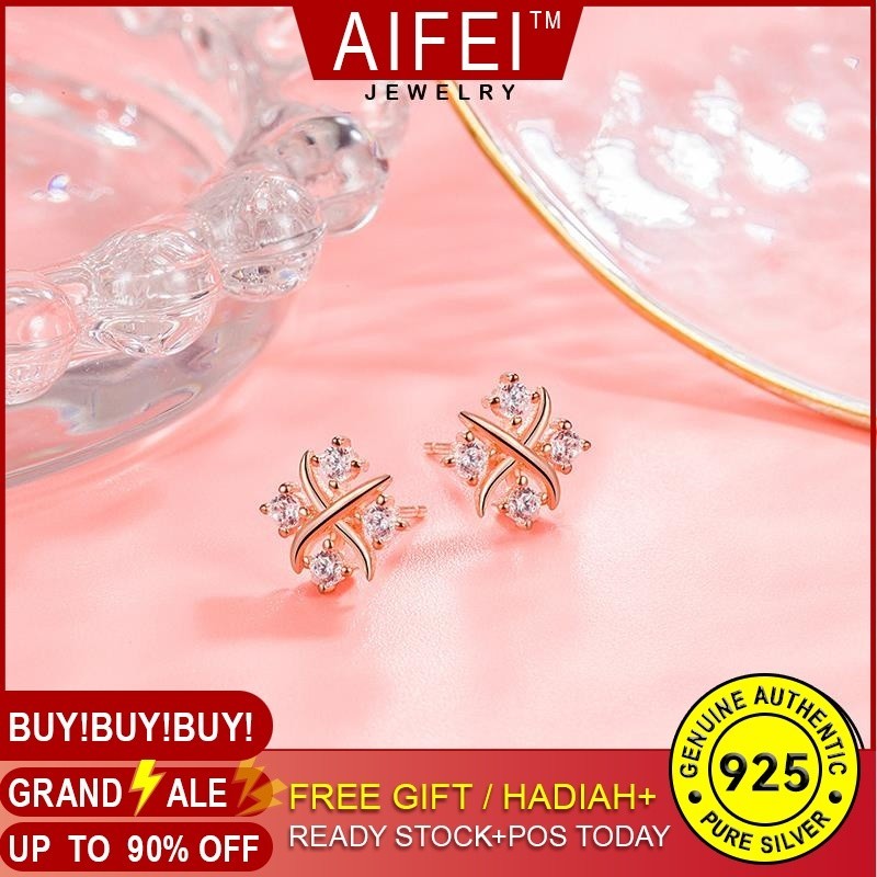 AIFEI JEWELRY Silver ห่วง ต้นฉบับ หนีบ 925 เกาหลี ตารางบุคลิกภาพ เครื่องประดับ ผู้หญิง เครื่องประดับ โกลด์ แฟชั่น เงิน ตุ้มหู มอยส์ซาไนท์ แท้ ต่างหู ไดมอนด์ E178