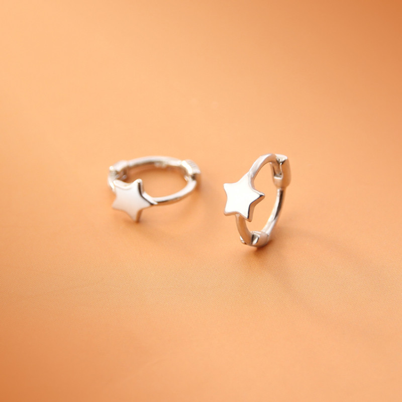 ต่างหูห่วงดาวเงินแท้สําหรับผู้หญิงชุดต่างหูเจาะสําหรับเด็กชุดต่างหูเงินทุกวันสไตล์หวานอุปกรณ์เสริมเครื่องประดับ