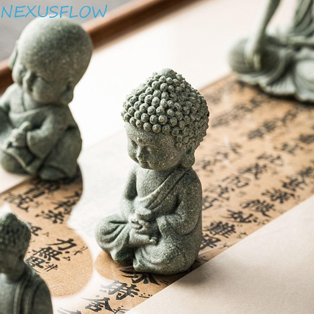 Nexusflow พระพุทธรูปตู้ปลา, หินทราย น่ารักพระพุทธรูปชาสัตว์เลี้ยง, ตกแต่งบ้าน Mini Serviceable ตุ๊กตาที่ละเอียดอ่อนพระพุทธรูปแดชบอร์ดรถ