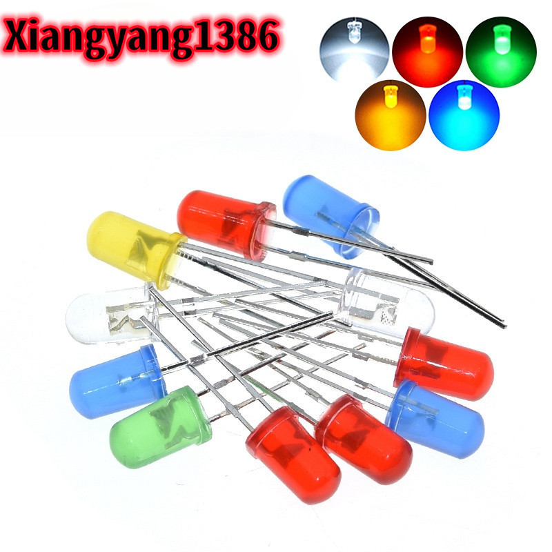 100pcs F5 5MM LED DIP ไดโอดเปล่งแสงสีแดงสีเหลืองสีฟ้าสีเขียวสีขาว – โปรปัง
